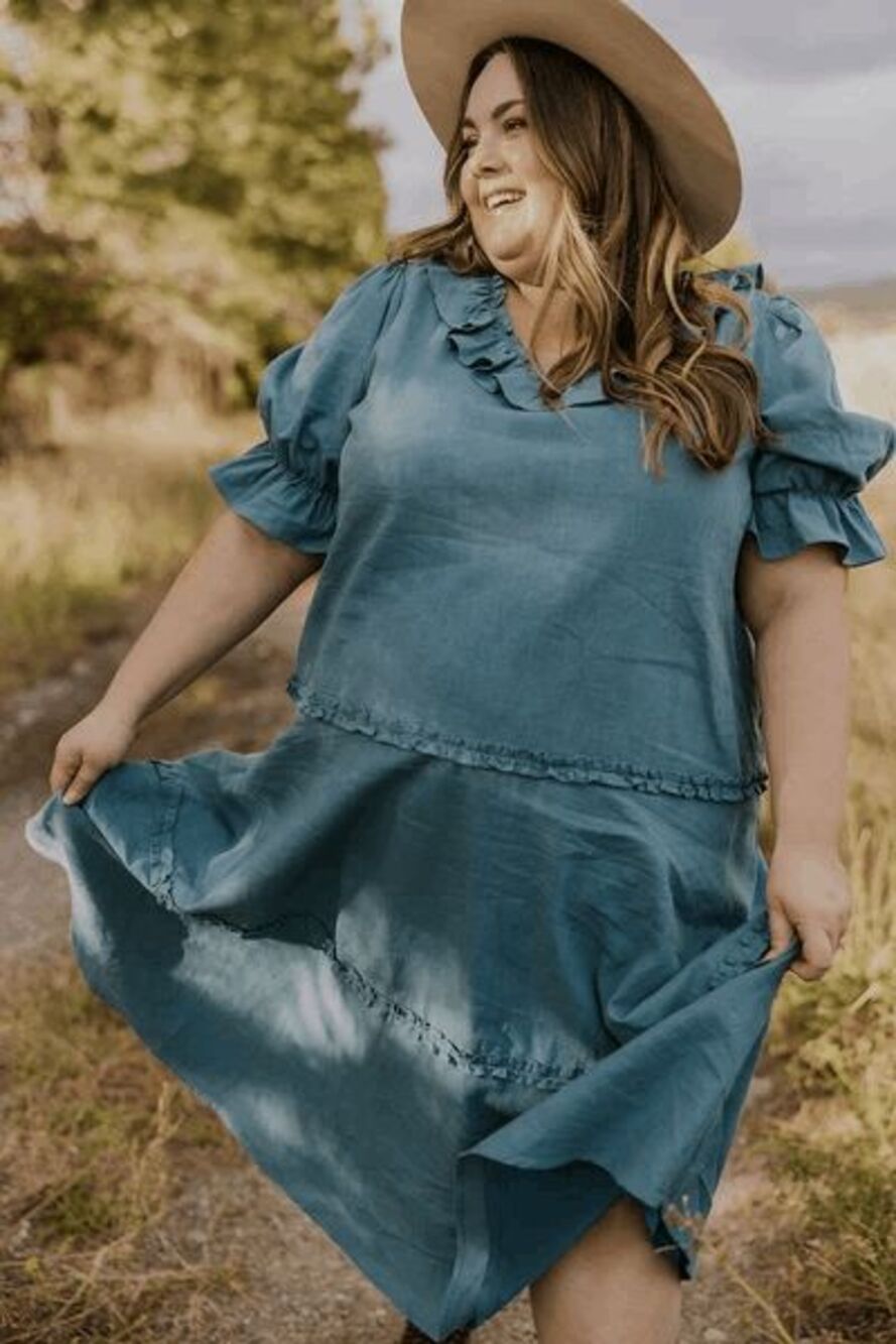 Roolee x Lauren Virginia Bluebonnet Ruffled Midi Dress Women's Size Small